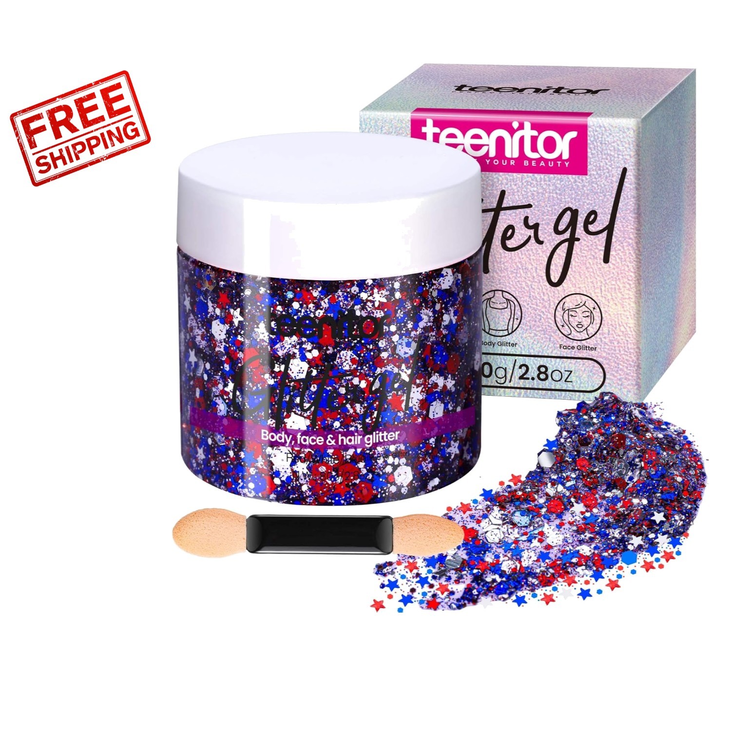 Gorgeous 80g Red White & Blue Face & Body Glitter Gel – 4th of July Essentials