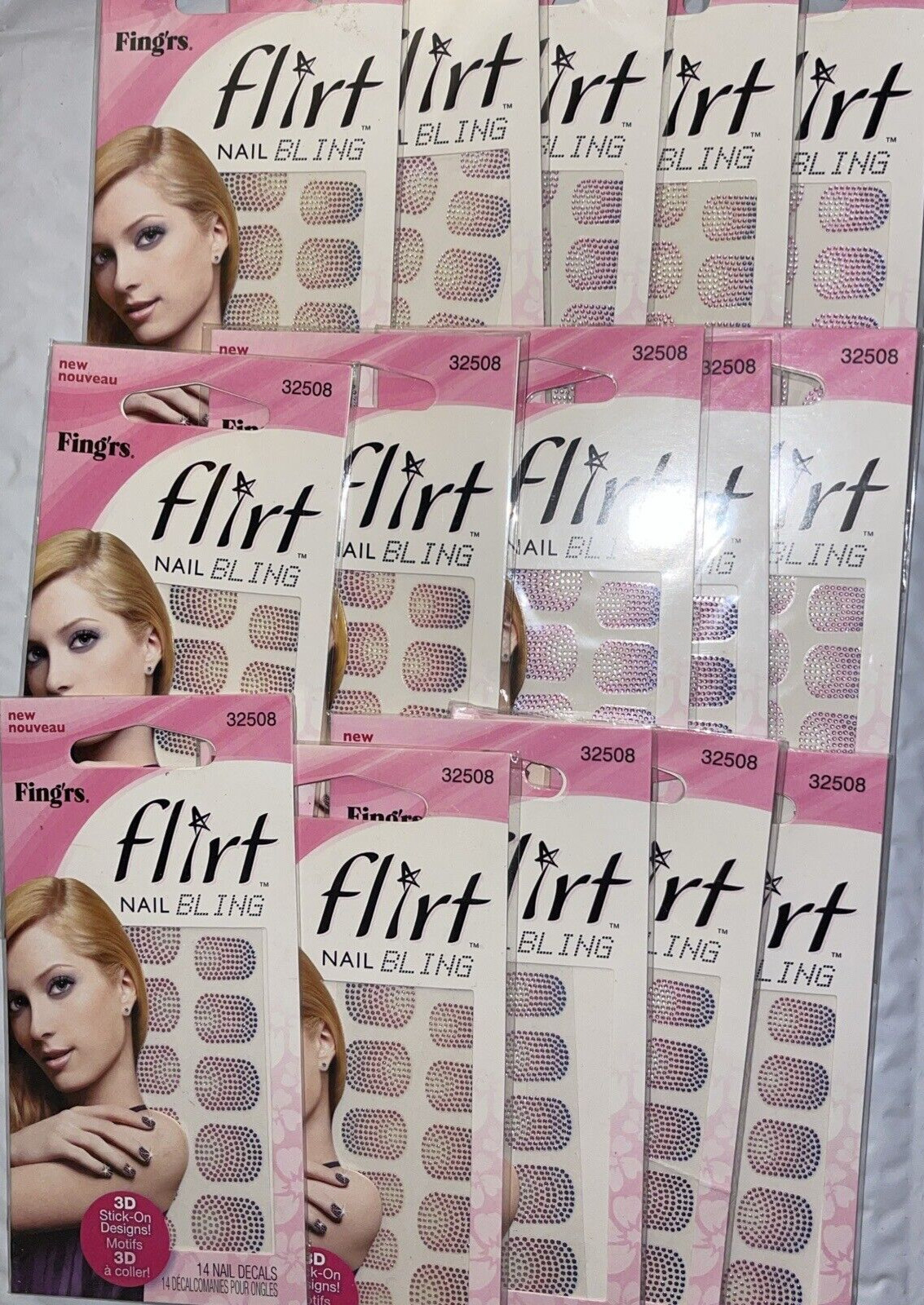 Lot of 15 FING’RS FLIRT 14pc Art NAIL BLING Set 3D Stick On Dots New In Package