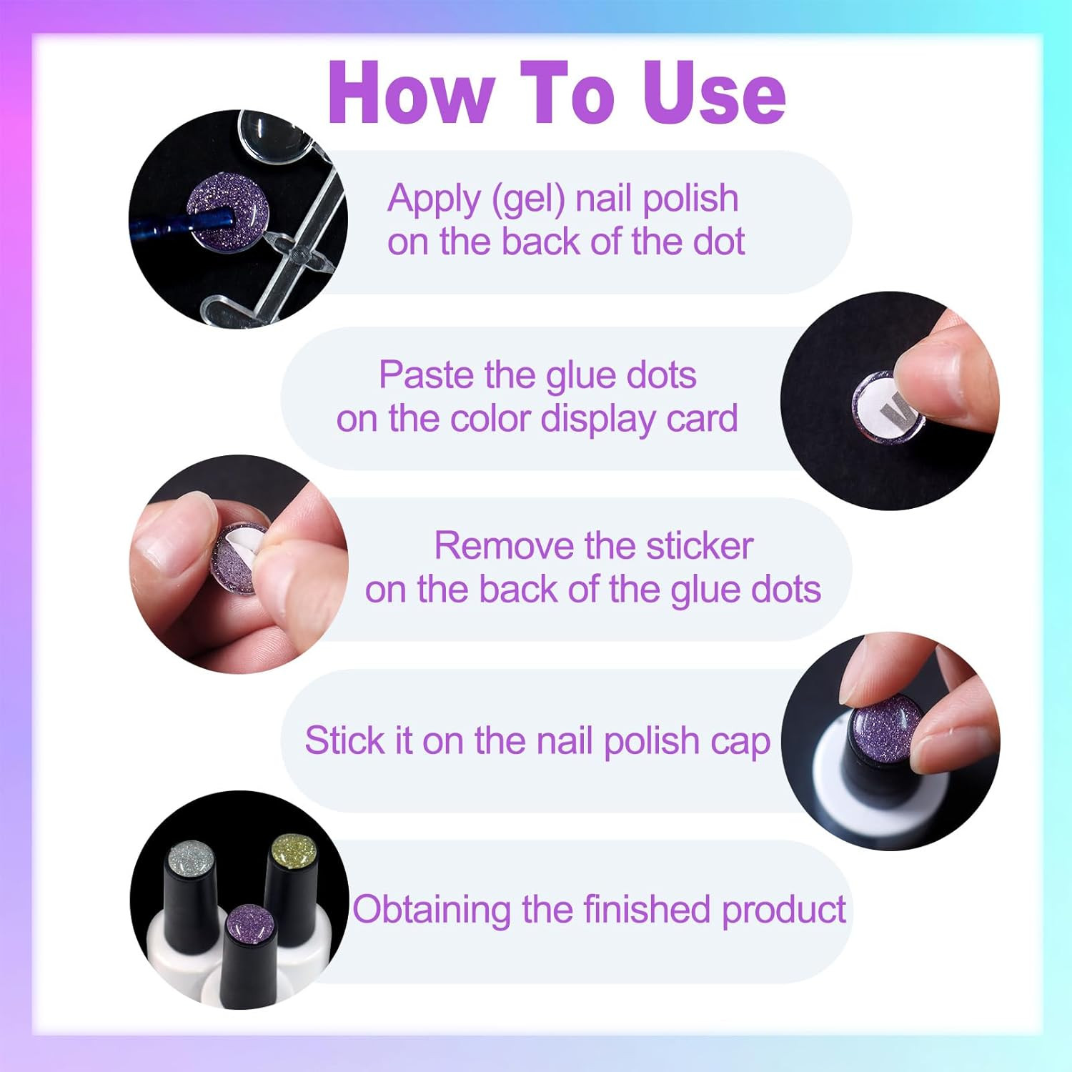 360Pcs Nail Polish Swatch Dots with Adhesive Stickers Box-Packed 12Mm Clear roun