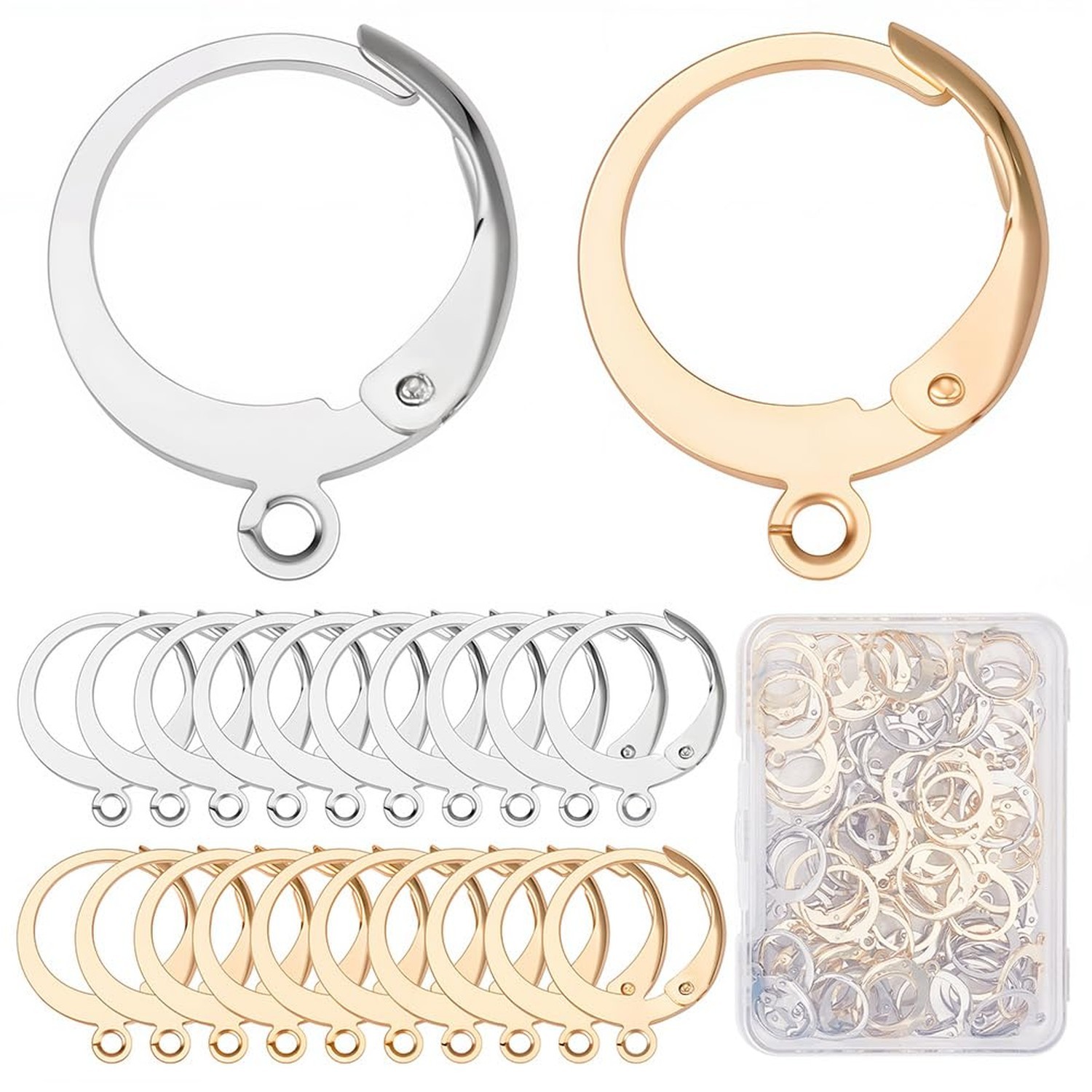 SUNNYCLUE 1 Box 80Pcs 40 Pairs Leverback Earring Hooks Real 18K Gold Plated S…