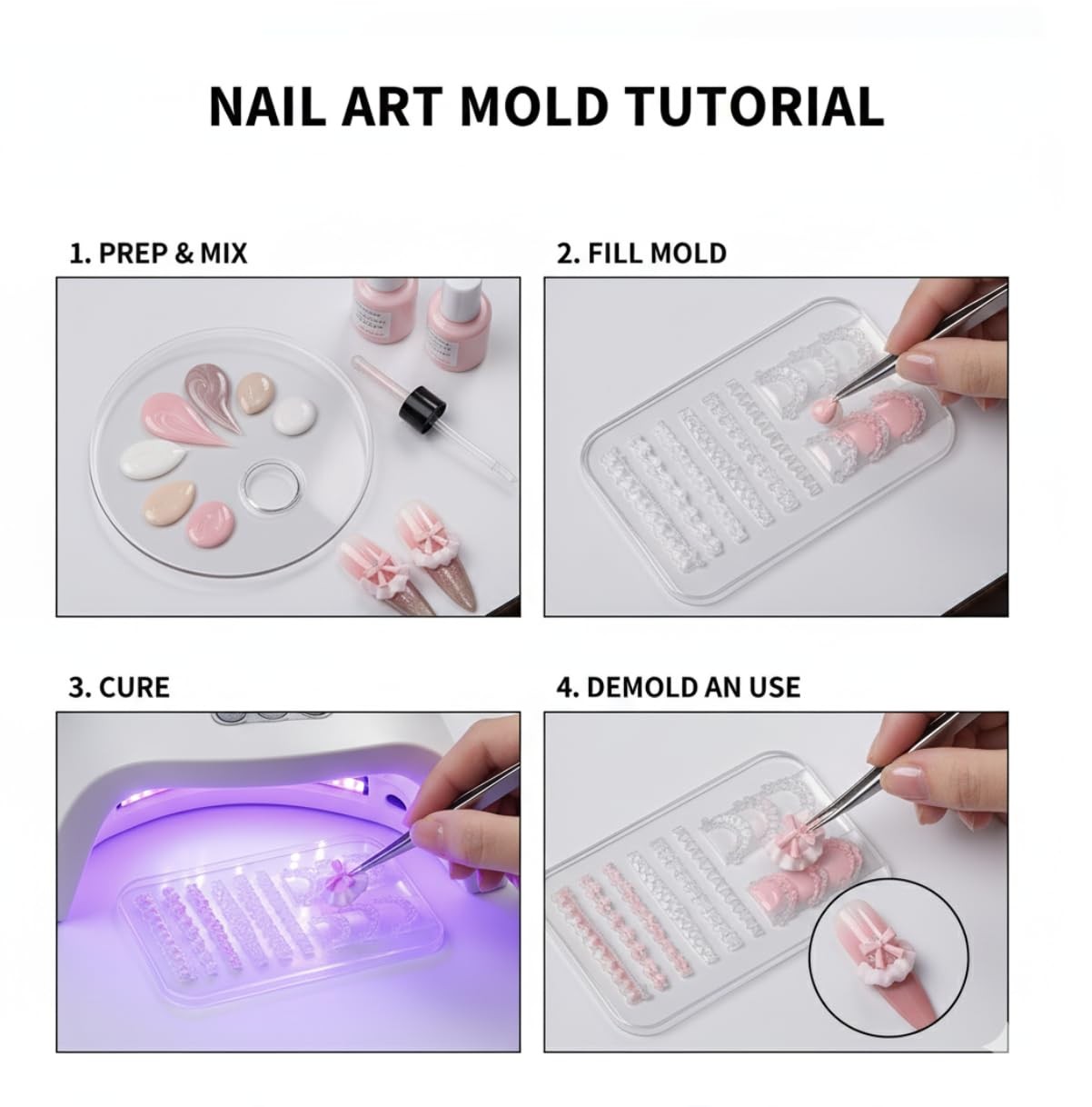 3D Lace Ruffle Nail Art Mold, Bowknot Flower Edge Soft Gel/Resin DIY Decorati…