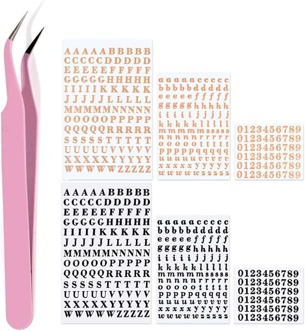 6 Sheets 0.11inch Tiny Letter Stickers Self 0.12inch/3mm, Rose Gold/Black