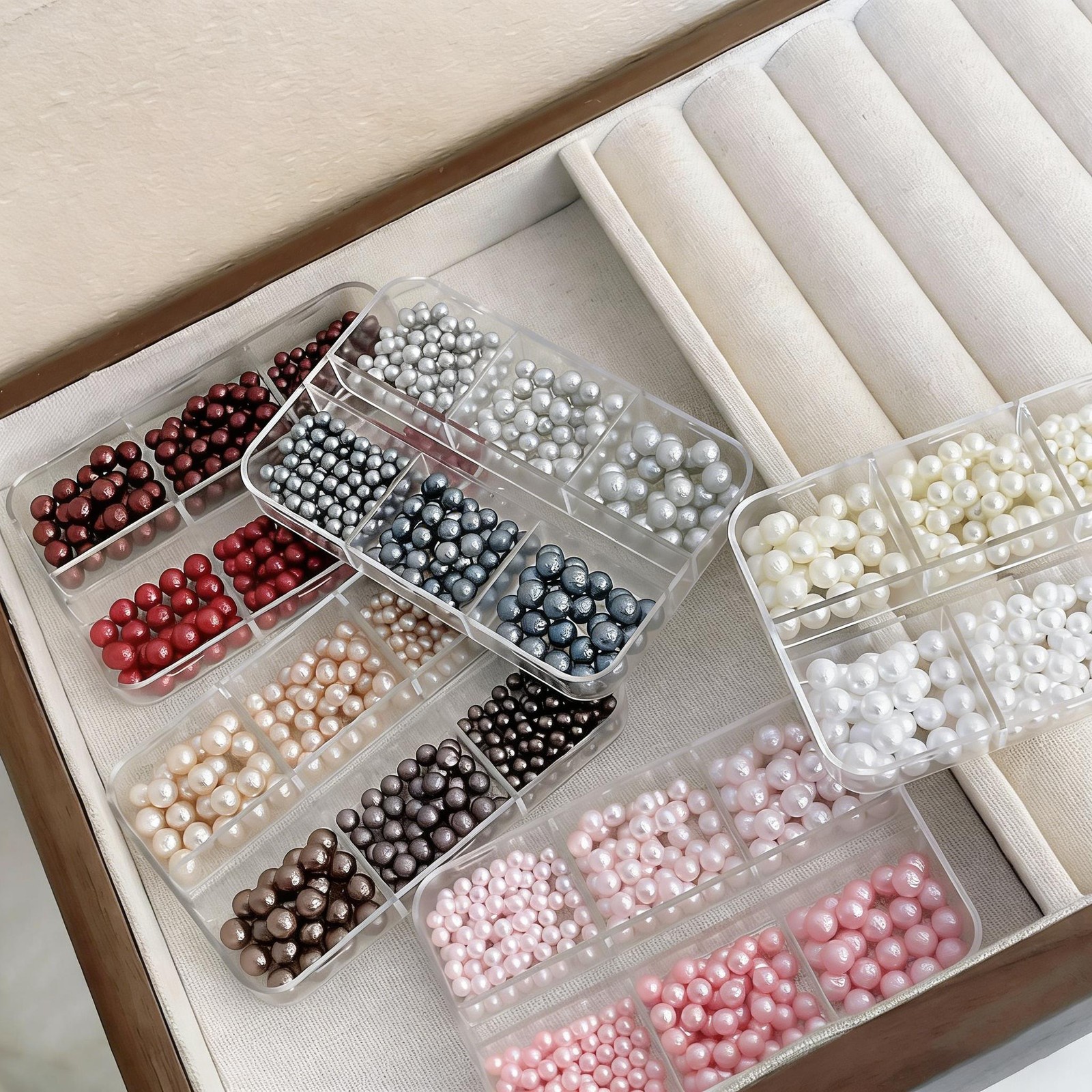 6-Grid Lunar Surface Crinkle Pearl Set, Multi-Color Wrinkled Nail Beads Art