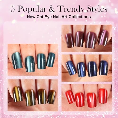 Vansiho 150Pcs Cat Eye Press on Nails – Short Square – CatEye Fake Nail Women