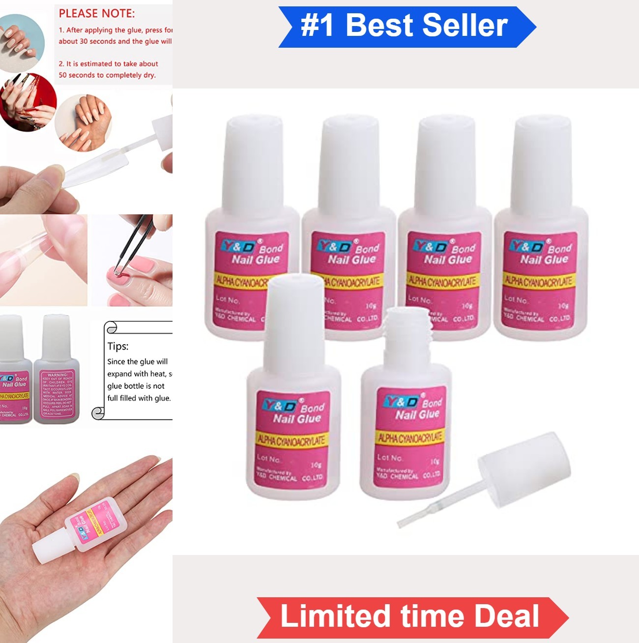 Brush on Nail Glue 6 Pack Long Lasting Acrylic Nail Tips Adhesive Super Bond
