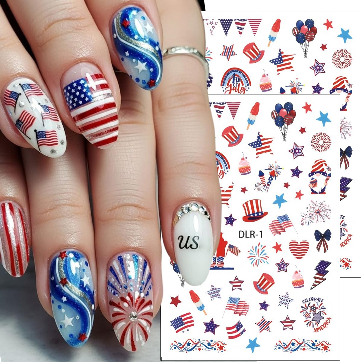 4th of July Independence Day 3D Self Adhesive Nail Stickers for Nail Art