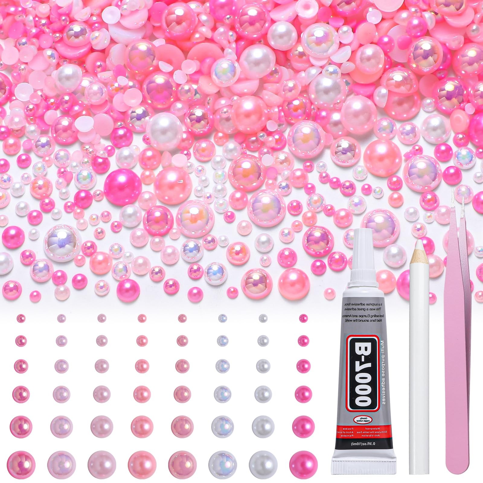 Flatback Pearls for Crafting, 60g Mixed Pink White Nail Half Pearls and Gems,…
