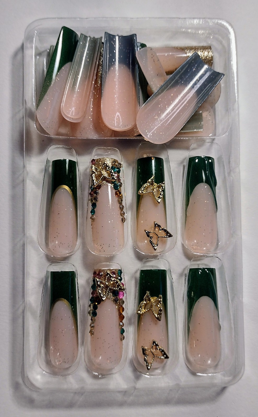 Green Butterfly Goddess PressOn Nail Set Nail Glue Included