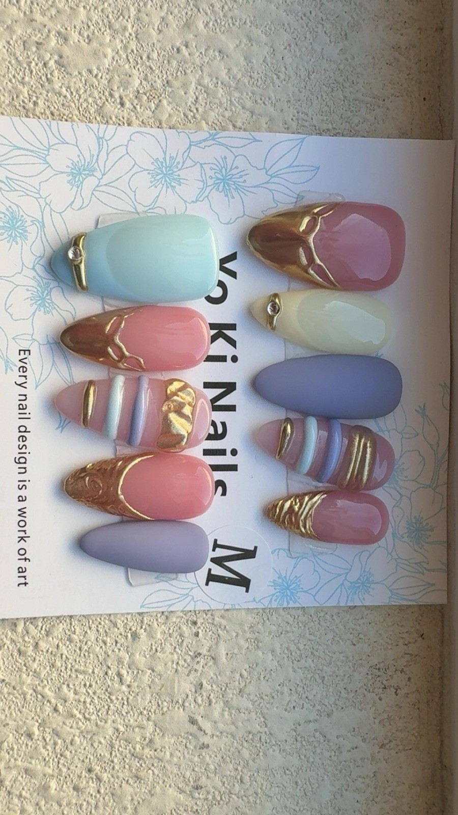 Press-On Nails Coffin Medium Full Cover Pre-Designed Multicolor Metallic