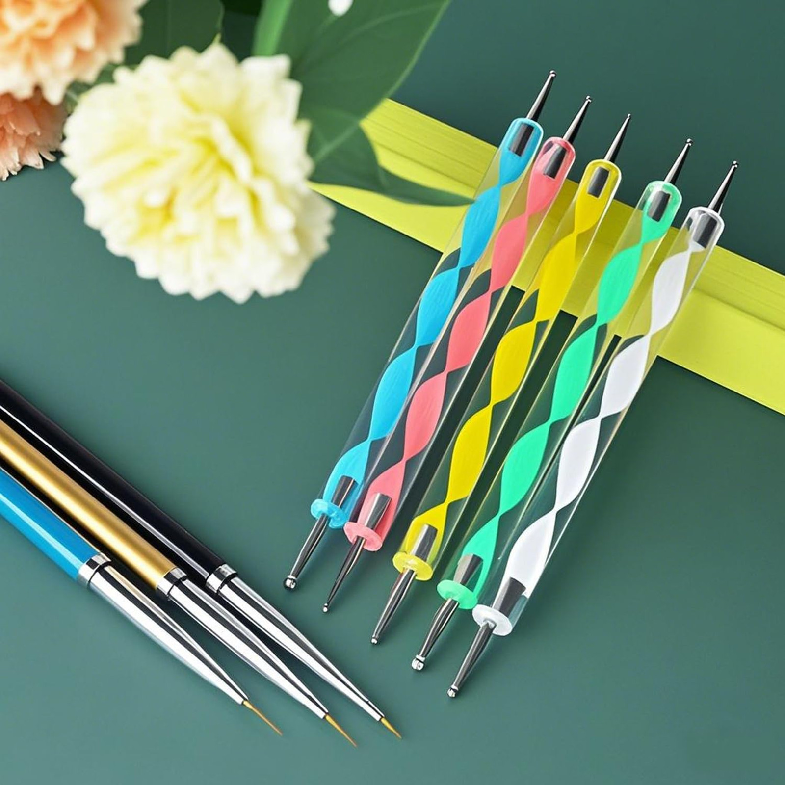 Nail Dotting Tools Set 5PCS Dual-Ended Dotting Pens 3PCS Nail Art Brushes for