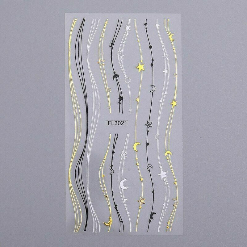 3D Nail Stickers French Design Stripe Lines Geometry Moon Star Nail Decals NH9