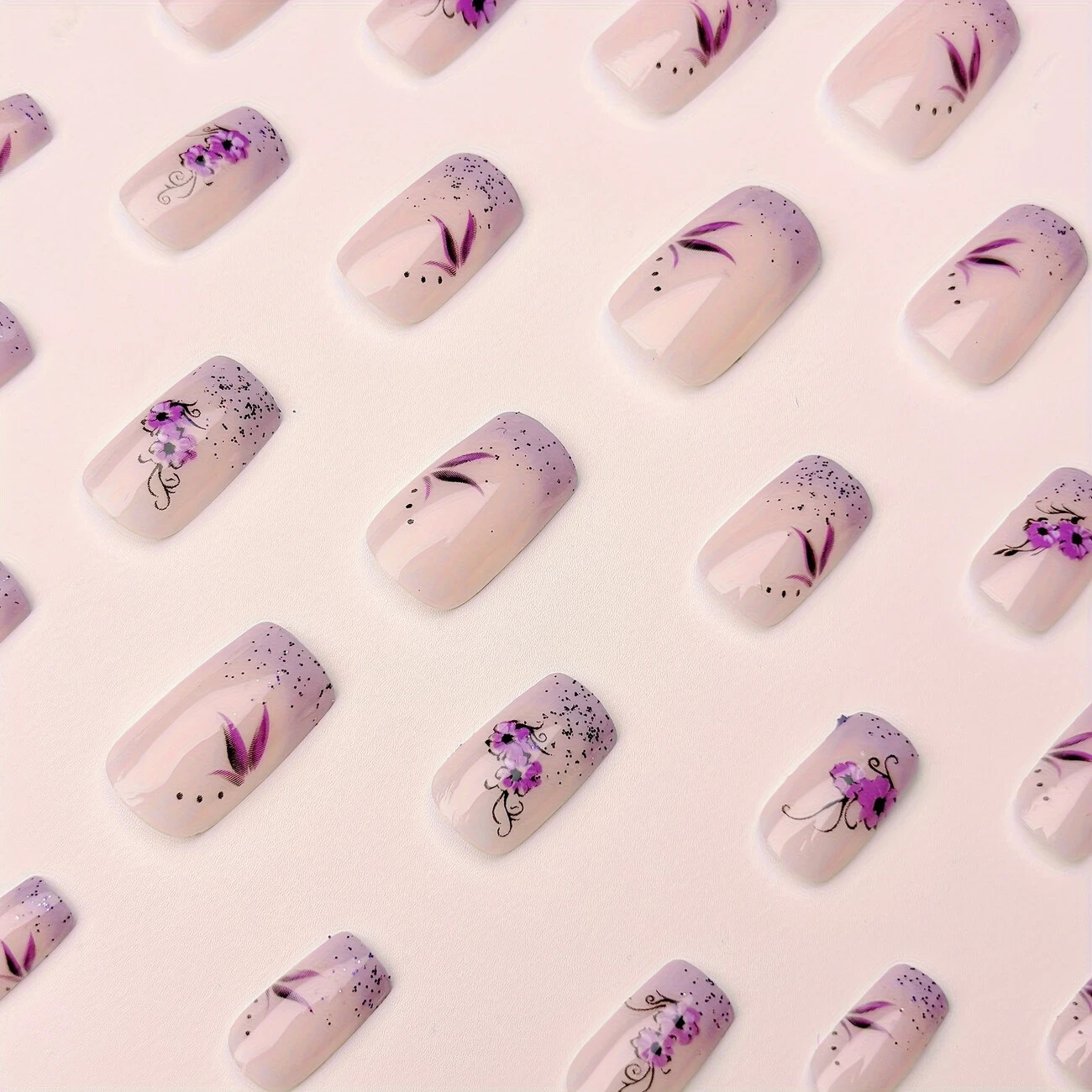 Light Purple Gradient Press-On Nails – 24pcs Set, Medium Square, French Tips