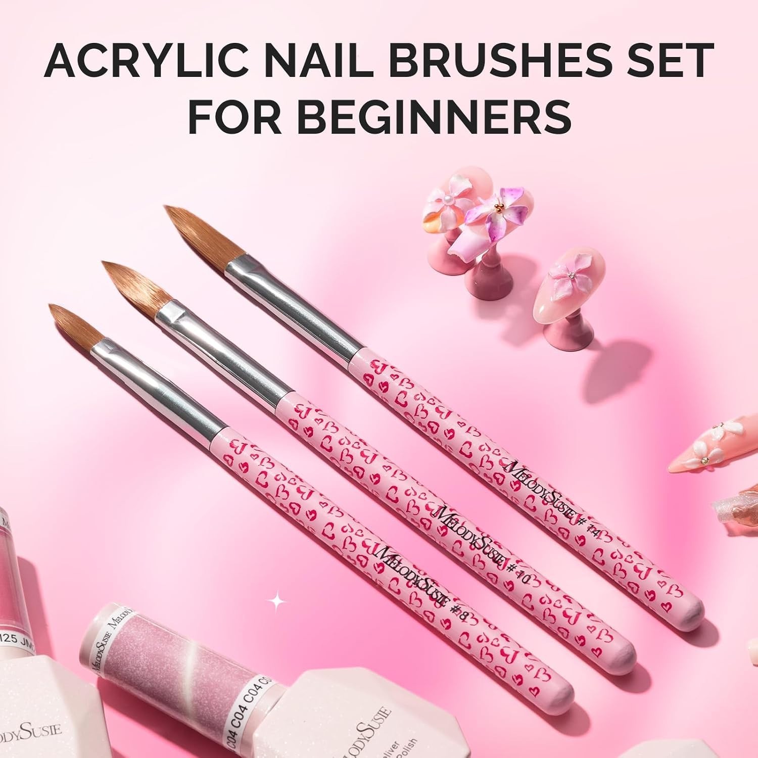 3-Piece Acrylic Nail Brush Set – Sizes 8/10/14 Professional Nail Art Tool for A
