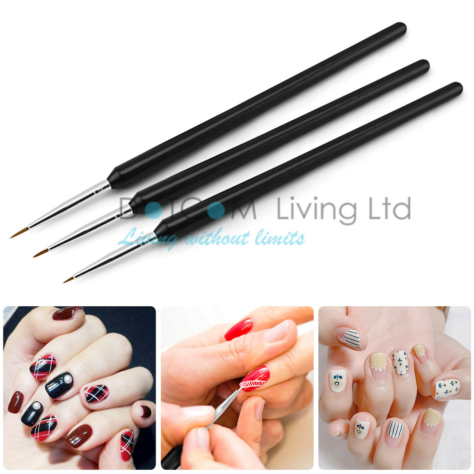 3pcs Tiny Acrylic Nail Art Design Decoration Brush Painting