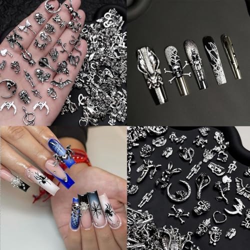 50 Pcs Halloween Nail Charms Retro Alloy Bat Snake Skeleton Nail Halloween-2
