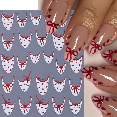6 Pcs Valentines Day Nail Art Stickers Decals French Tip heart polka dot french