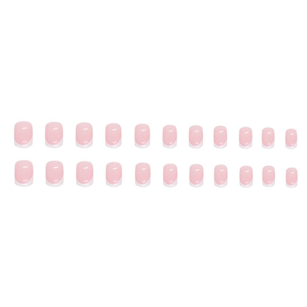 Short Press on Nails 24pcs Square Fake False Nails with White French Tip Desi…