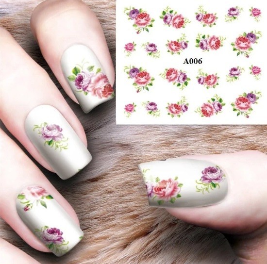 Rose Floral Nail Art Stickers: Water Transfer Decals (Group 1)