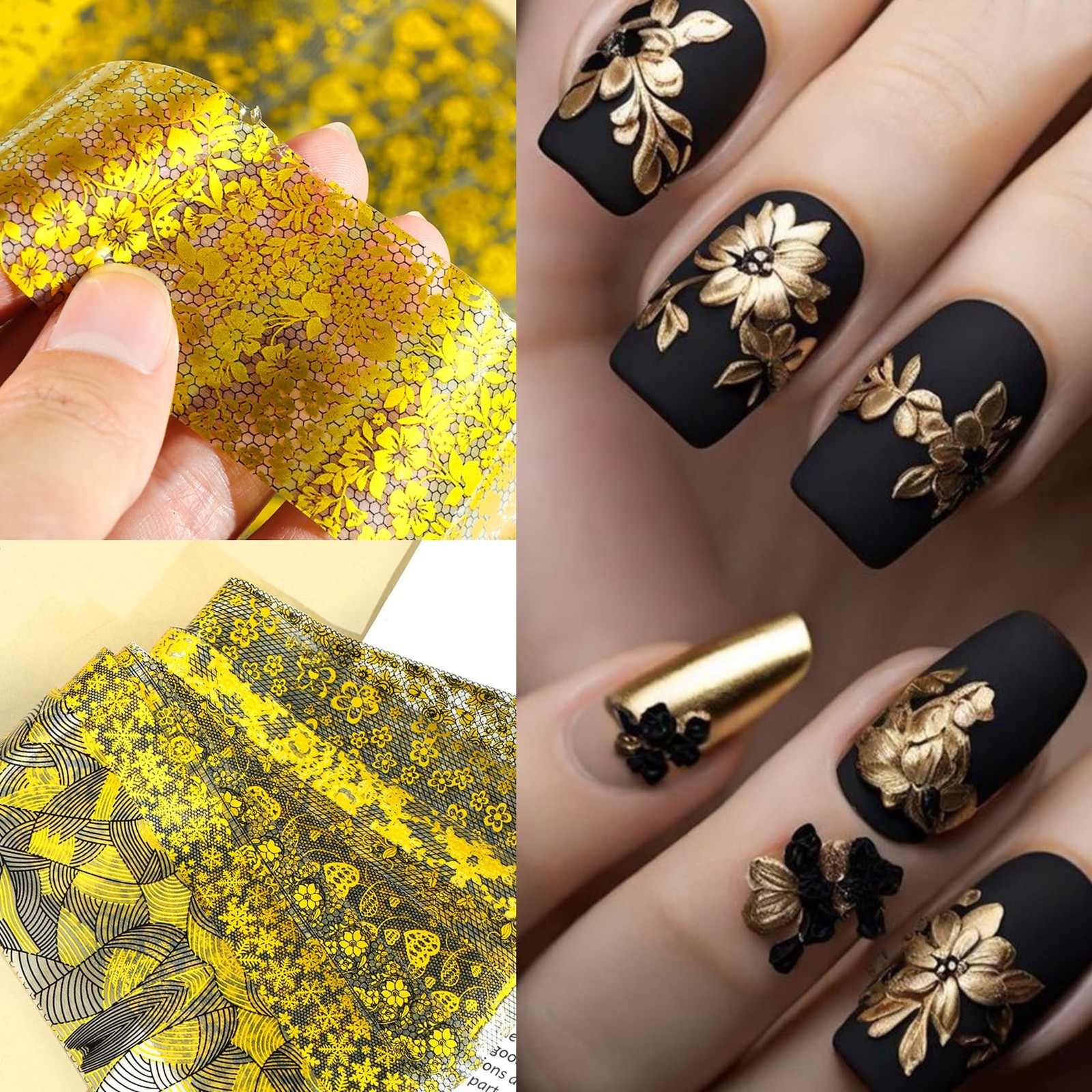 Lace Nail Transfer Foil Stickers 50PCS Black White Flower Lace Nail Foils Line
