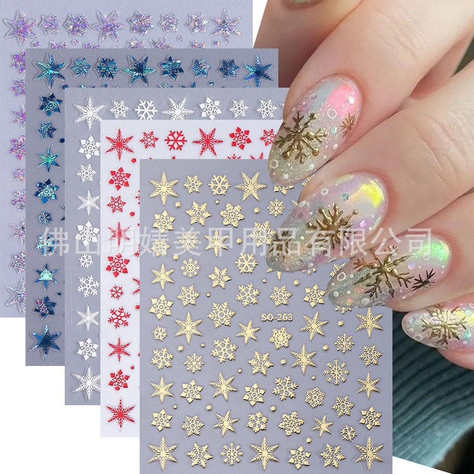 5Pcs Snowflake Star Christmas Nail Sticker Elegant Fashion Slide Decoration NH27