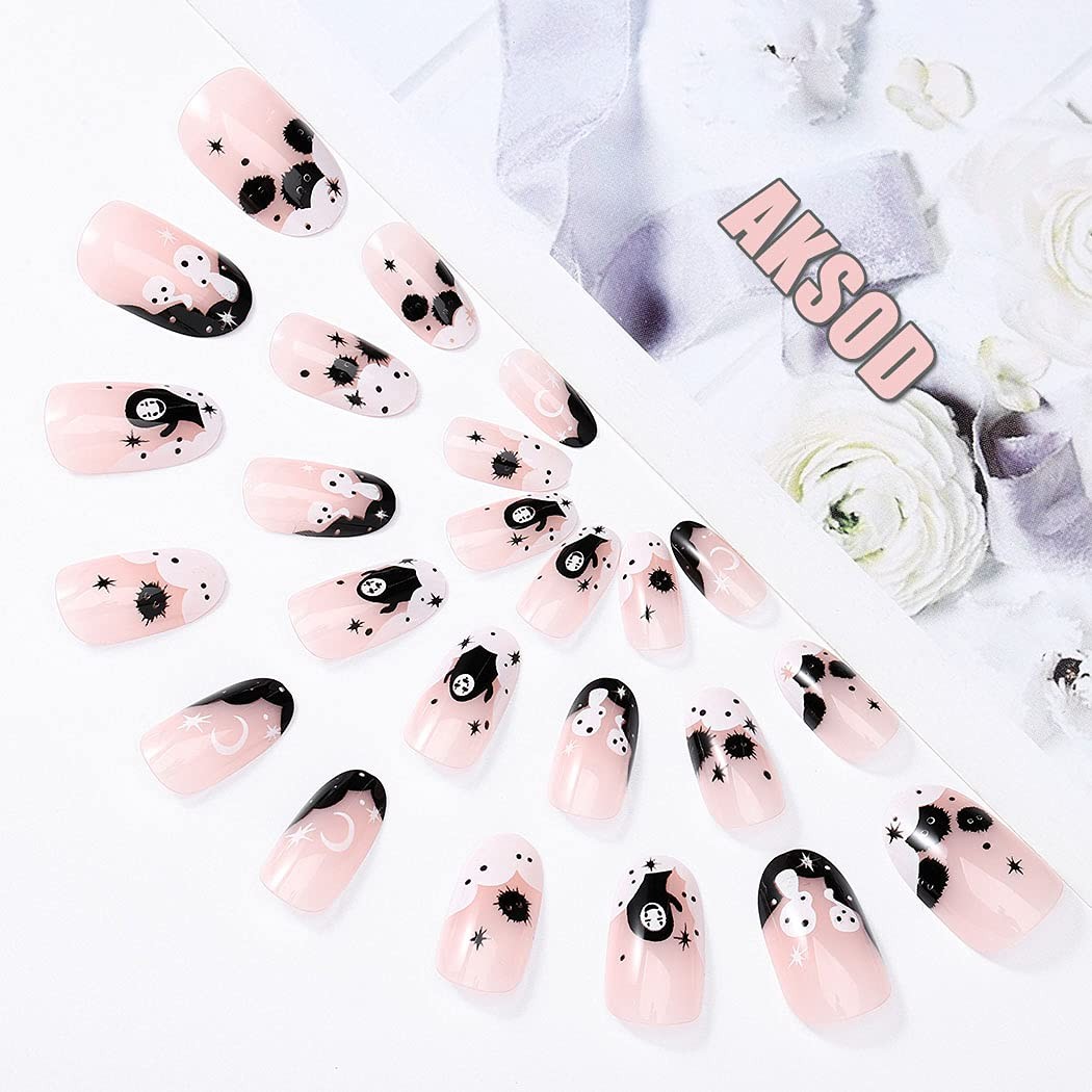 Aksod Ghost Press on Nails Short Glossy 24 Count (Pack of 1), Light Pink
