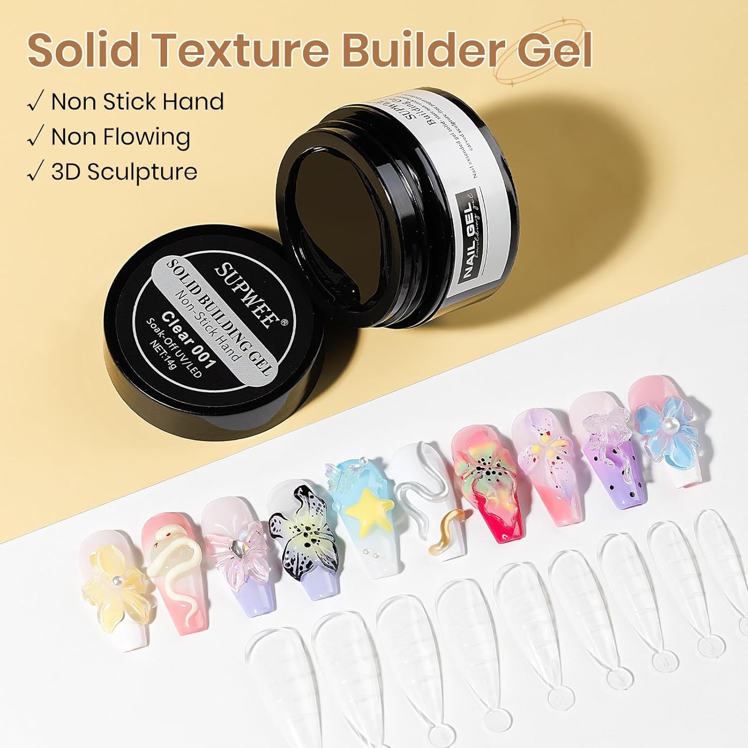 DIY 3D Nail Art Gel – 14g Non-Stick Builder Gel Kit for Salon Results at Home