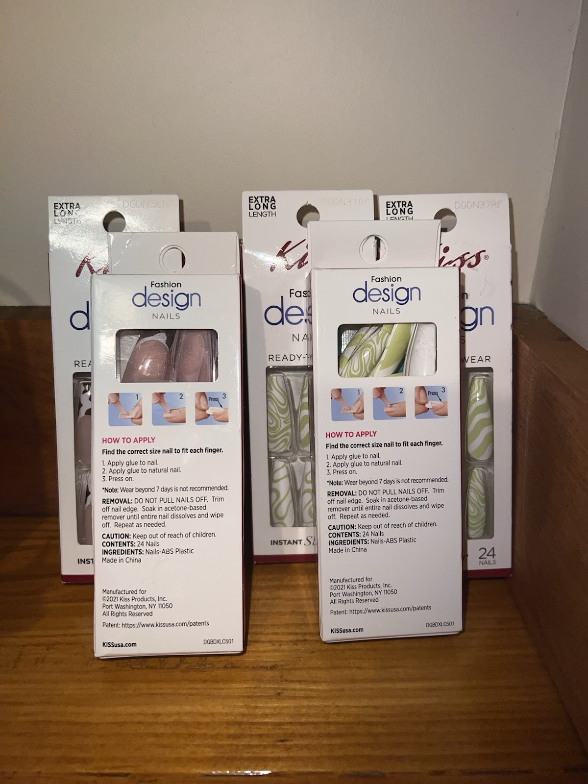 KISS Glue On Extra Long Nails Lot If 5 Packs Cow Print Love Dive & Neon Green