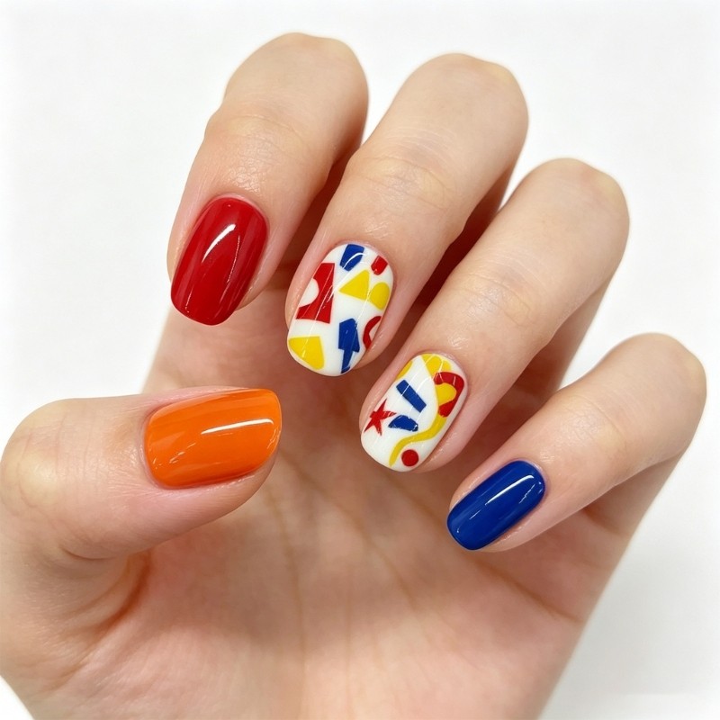 ABS Press On Nail Tips with Playful Geometric Color Artificial Nail