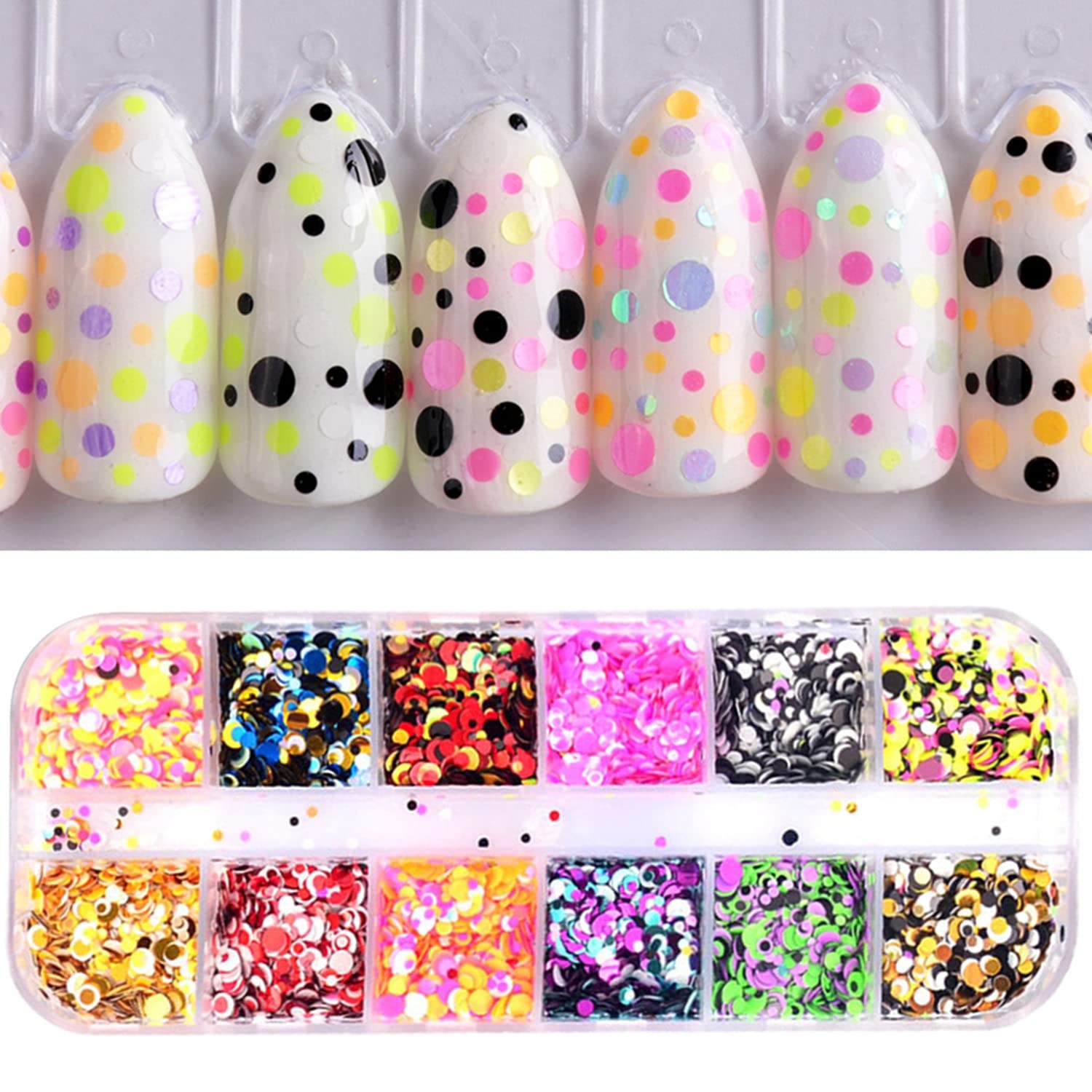 12 Colors Laser Mixed Circle Nail Glitter Sequins 3D Art