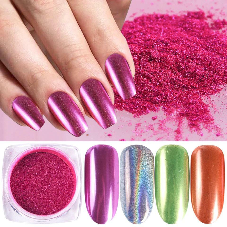 UNICORN NAIL CHROME POWDER ROSE GOLD MIRROR PINK RED DUST COLOURS EFFECT PIGMENT