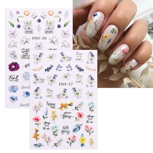 12 Sheets Flower Nail Art Stickers Decals Self-Adhesive Pegatinas Uñas Spring
