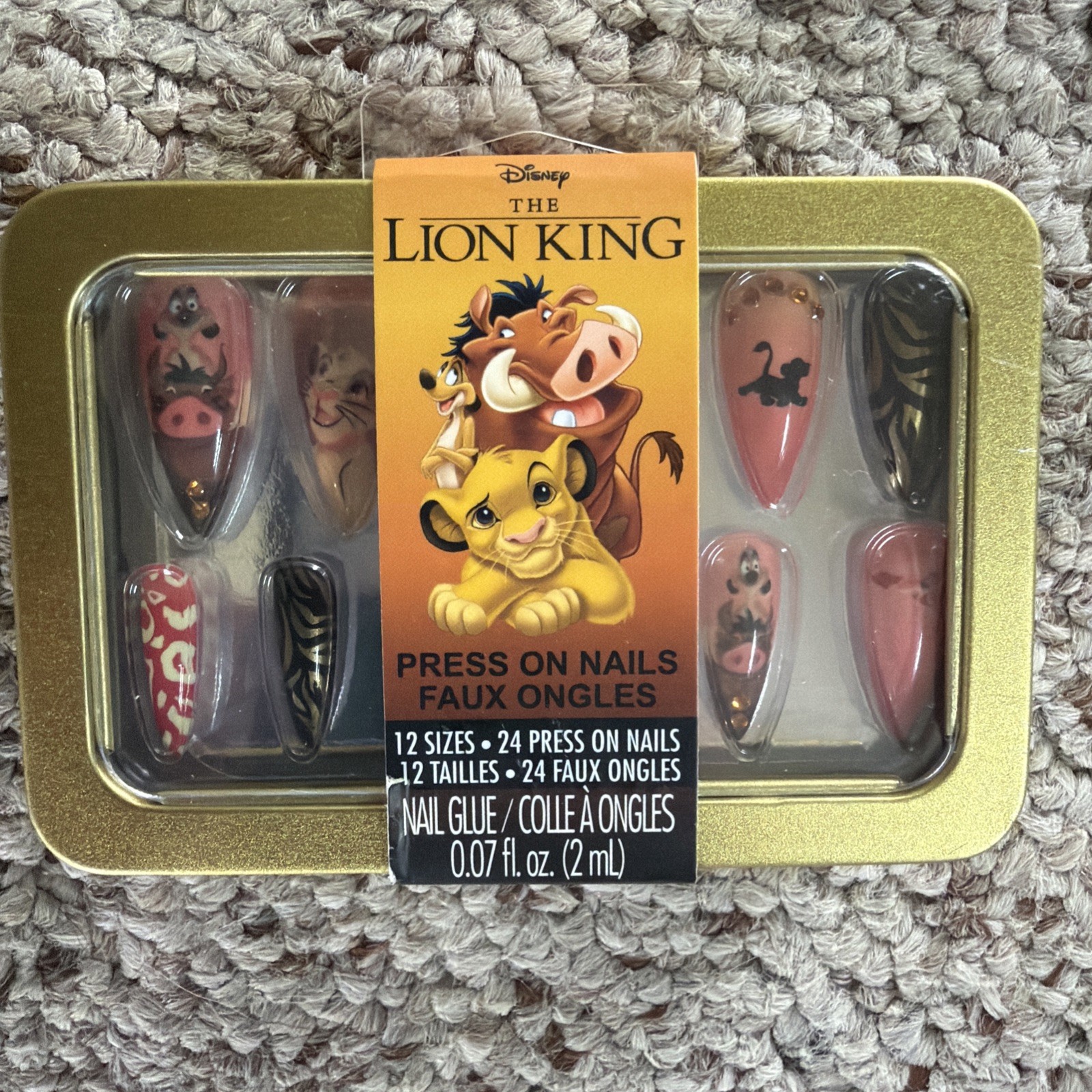 Disney Press-On Nails Faux Nails The Lion King Hot Topic NIP 12 Sizes 24 Nails