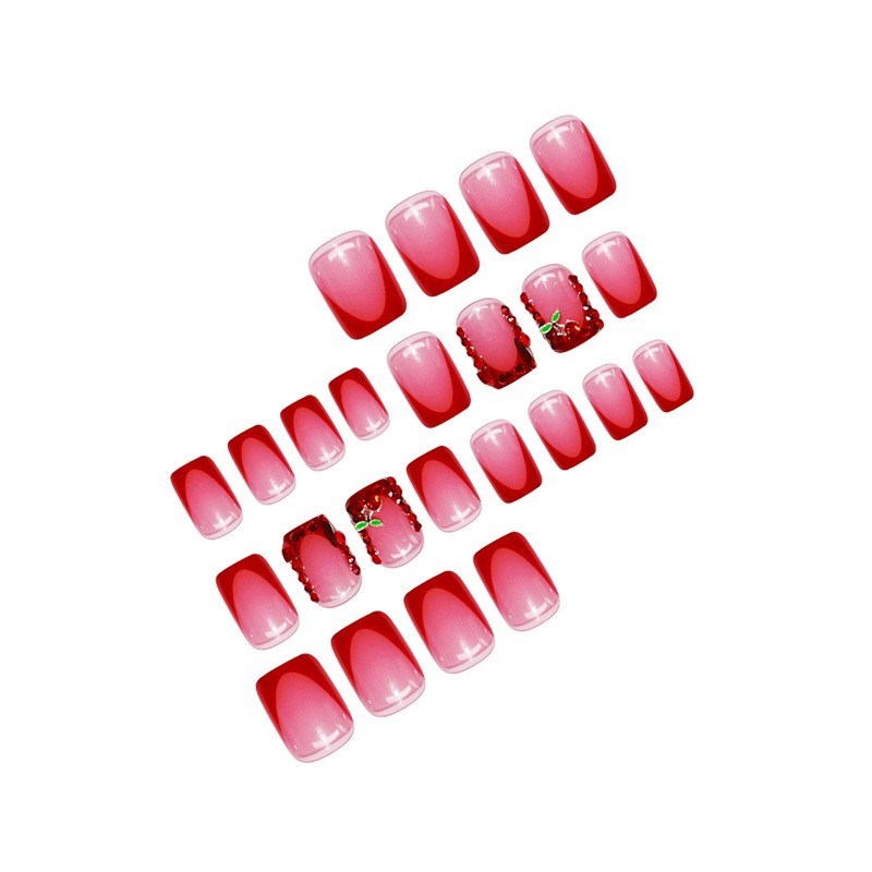 Medium Square Bling Diamond Cherry Press On Nails Removable Wholesale