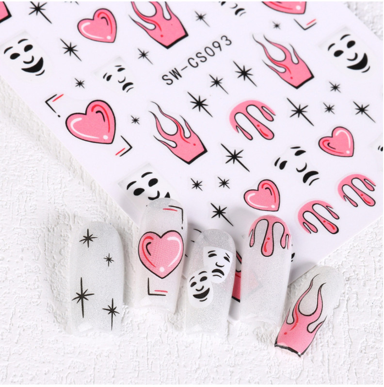 Clown Nail Stickers 3D Halloween Candle Stars Comic Heart Flame Graffiti NS52