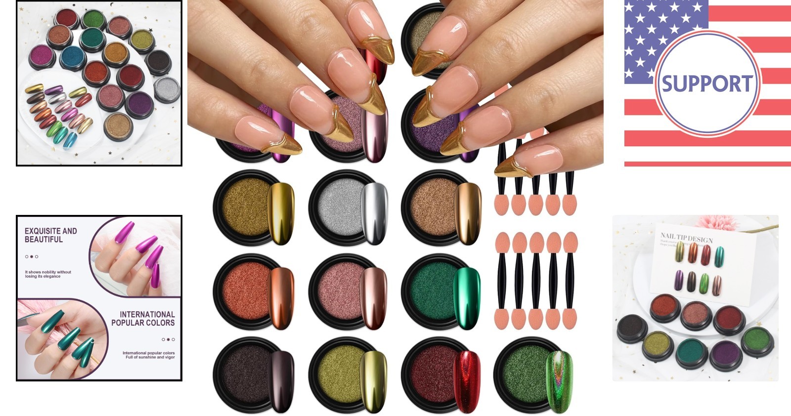 Elegant 16 Jar Chrome Pigment Powder Kit – Iridescent Nail Art Essentials
