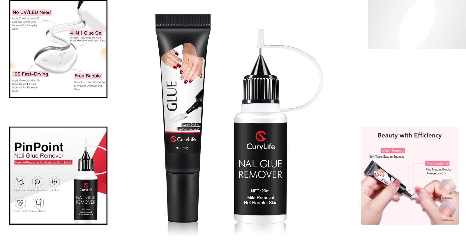 Complete Nail Application Kit: Strong 10g Glue Gel & 20ml Gentle Remover