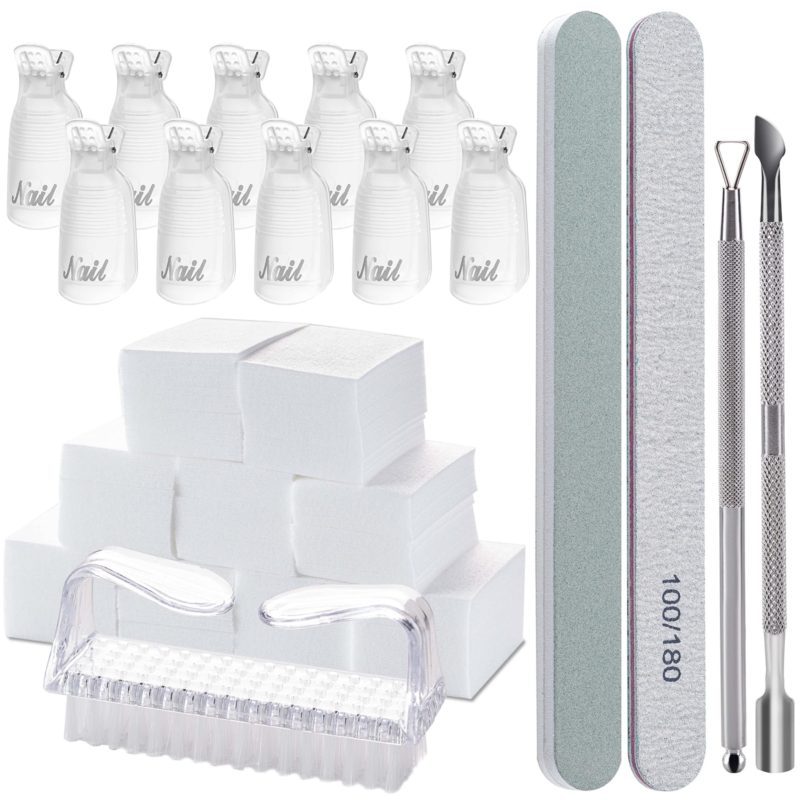 Gel Polish Remover Tools Kit – 10 Clips, 400 Lint-Free Wipes, Files Clear