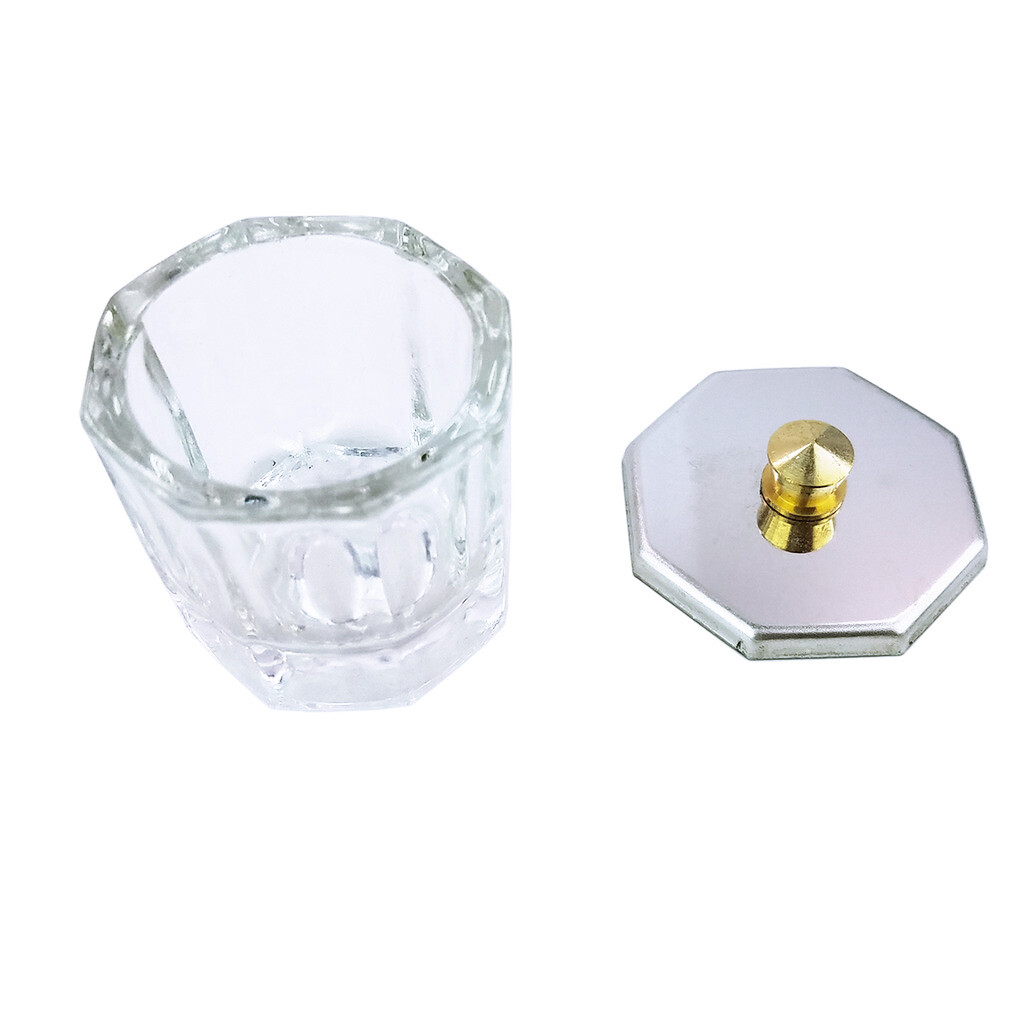 Octagon Shaped Glass Dappen Dish With Metal Lid