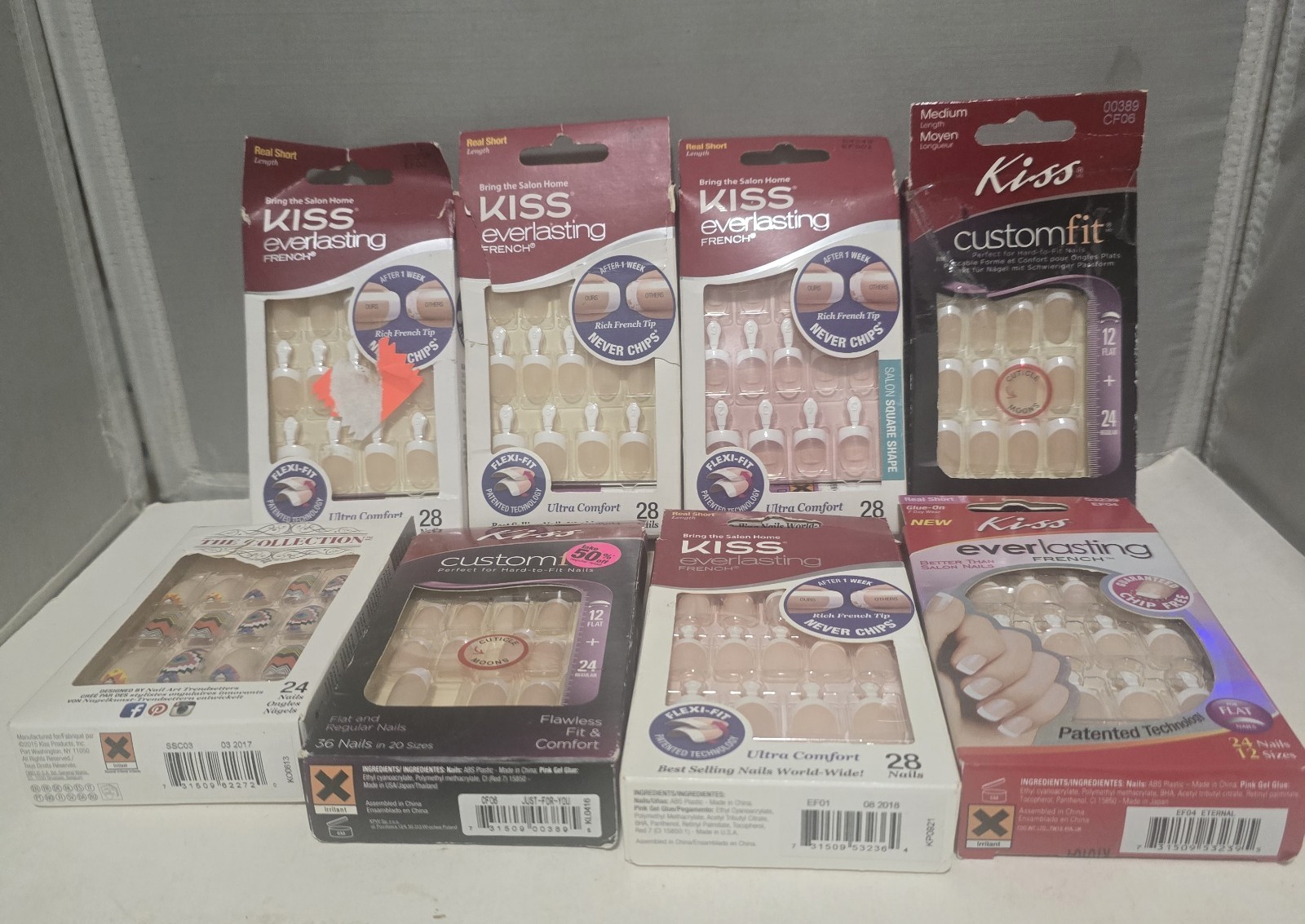 Lot Of 8 Assorted Kiss Nails Dry Glue,Damage Boxes