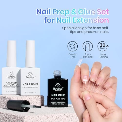 Beetles Gel Nail Glue Kit with Dehydrator & Primer, 3 x 10ml, HEMA-Free