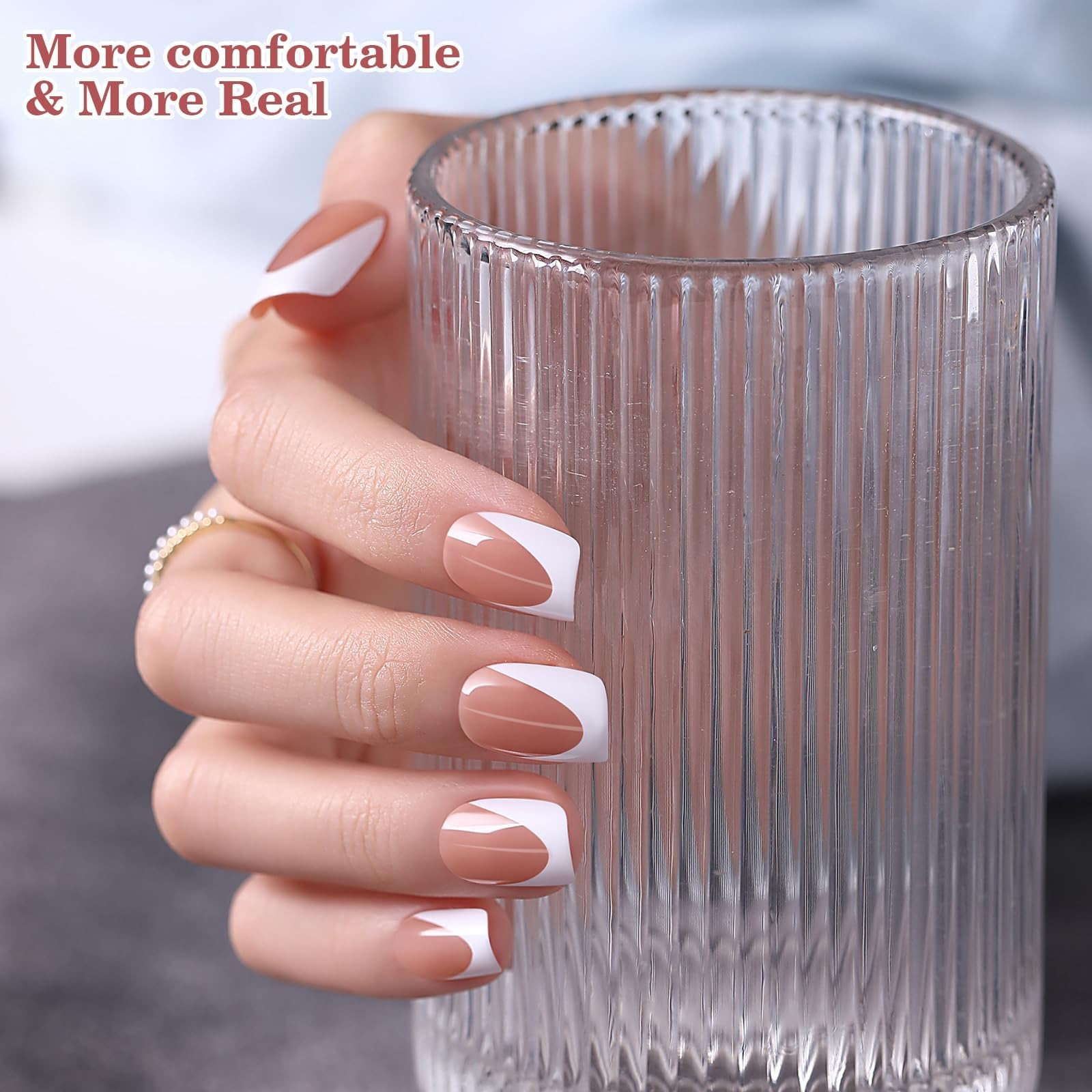 Brown Deep French Tip Press on Nails, 240Pcs White French Press On Nail XS Sh…
