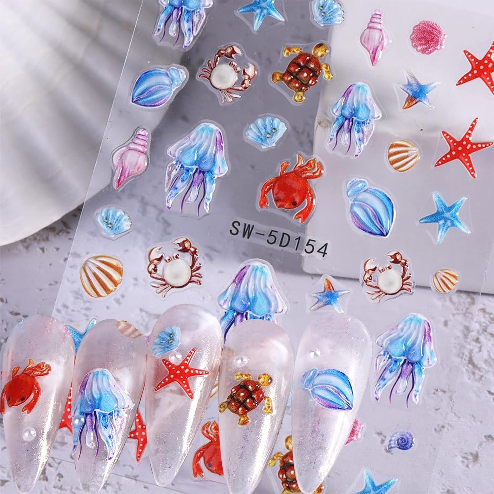 Beach Nail Stickers for Nail Art Shell Nail Decals for Women | 5D,Self Adhesive,