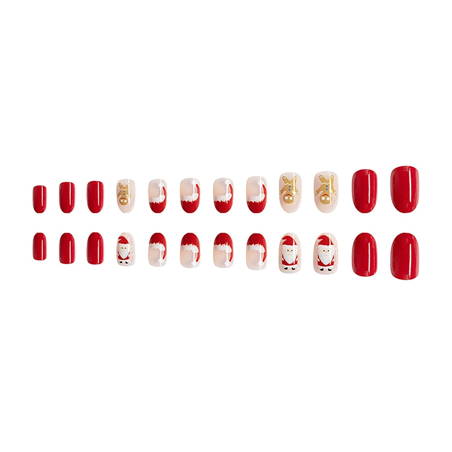 Christmas Press on Nails Short Almond French Tip Winter Fake Nails Red Full C…