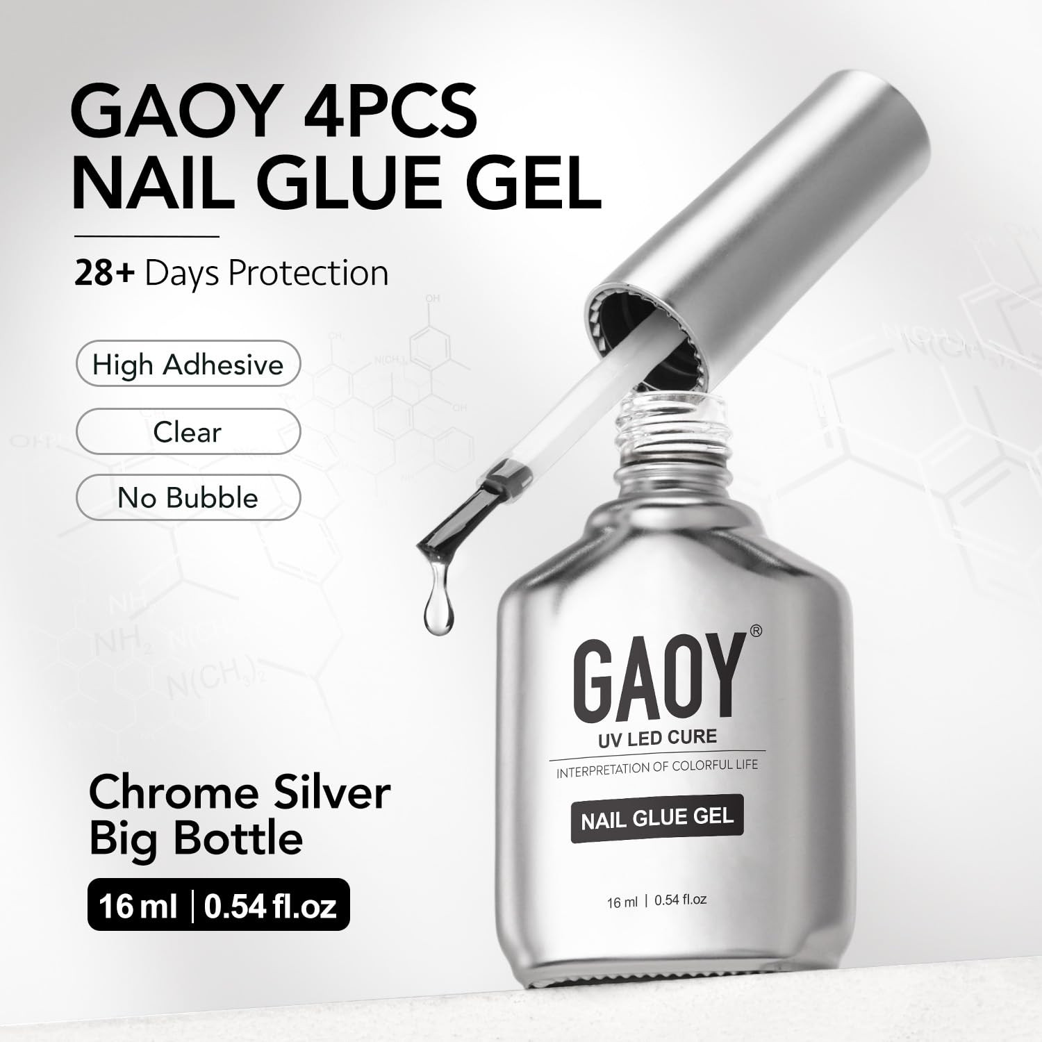 4 Pcs 16Ml Gel Nail Glue for Acrylic Nails Tips, Clear Glue Gel for Sheer Press