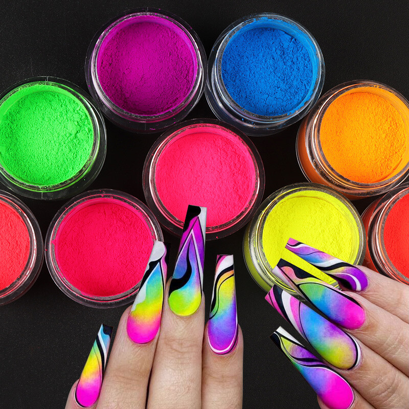 12 Colour Set Neon Pigment Nail Art Powder Dust Ombre Smoky Florescent Face Body