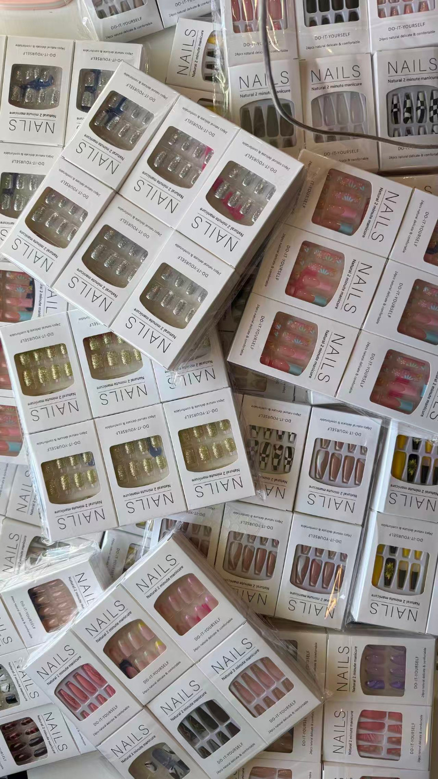 10 Boxes Pre Designed Floral Square Medium Press On Nails, Shiny Multicolor Nail