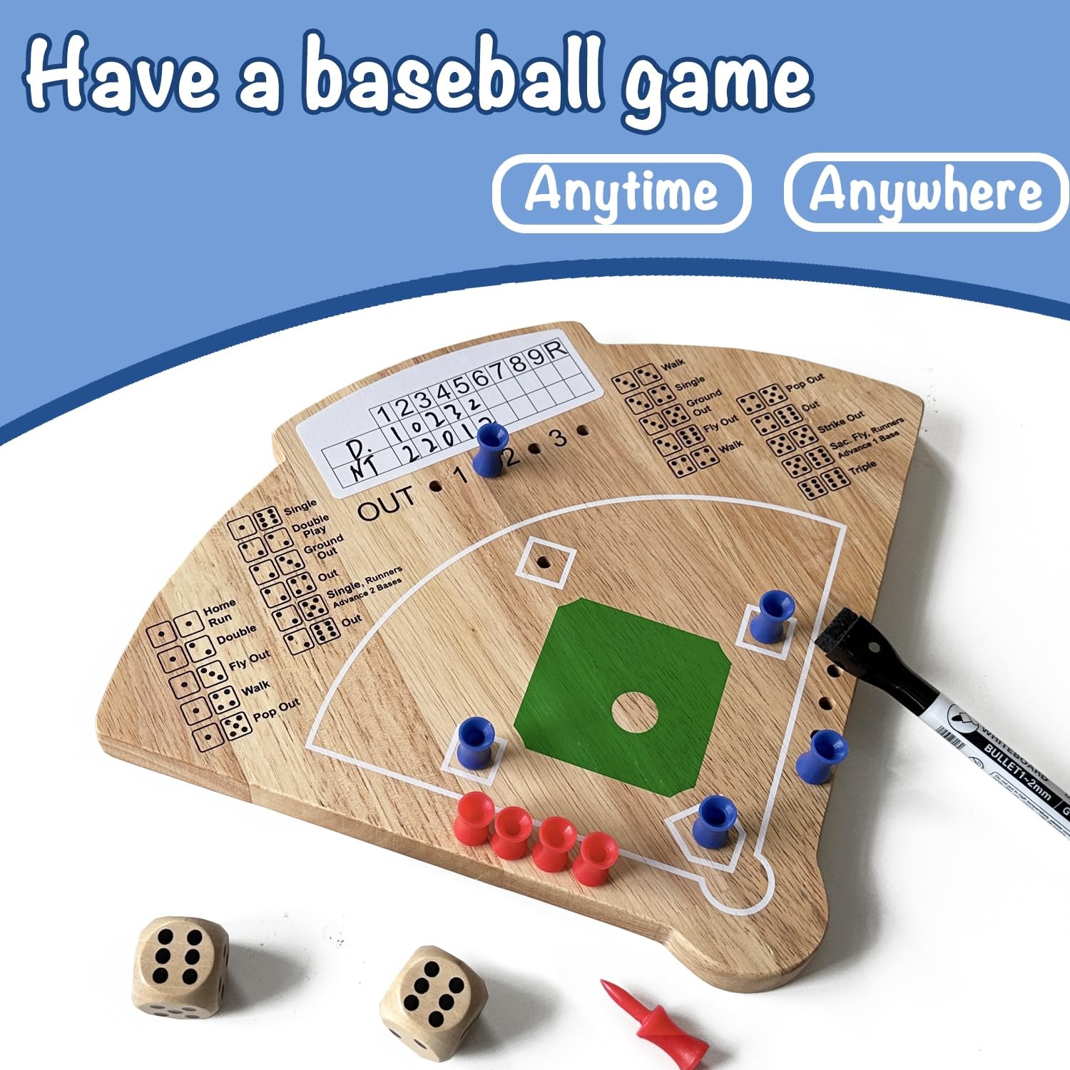 Baseball Board Game, Oak Made Leisure Game for Medium, Original Wood Color