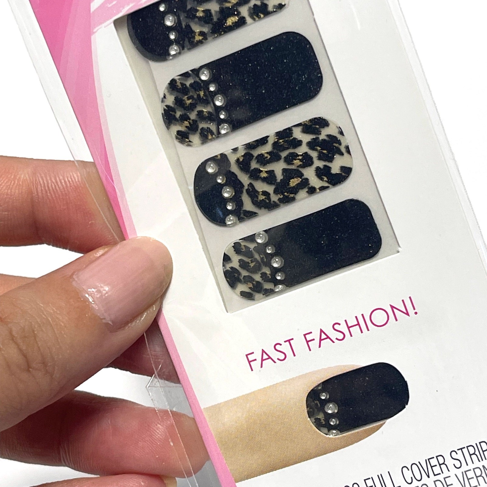 FING’RS NEW Nail Art Stickers Black Glitters Leopard Sets for 4