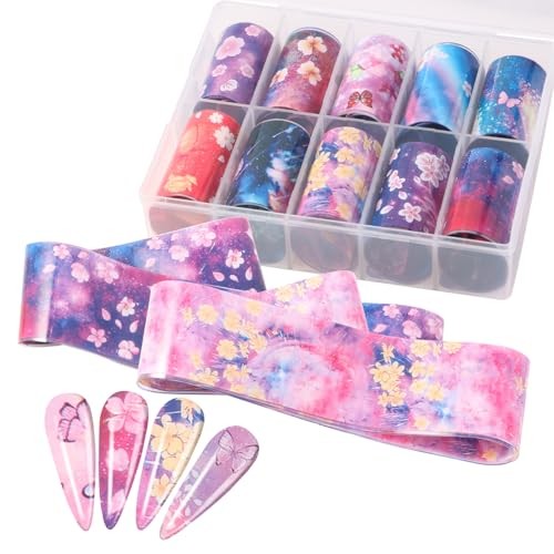 Butterfly Print Nail Art Foils Transfer Stickers 10Pcs Flowers Print Nail