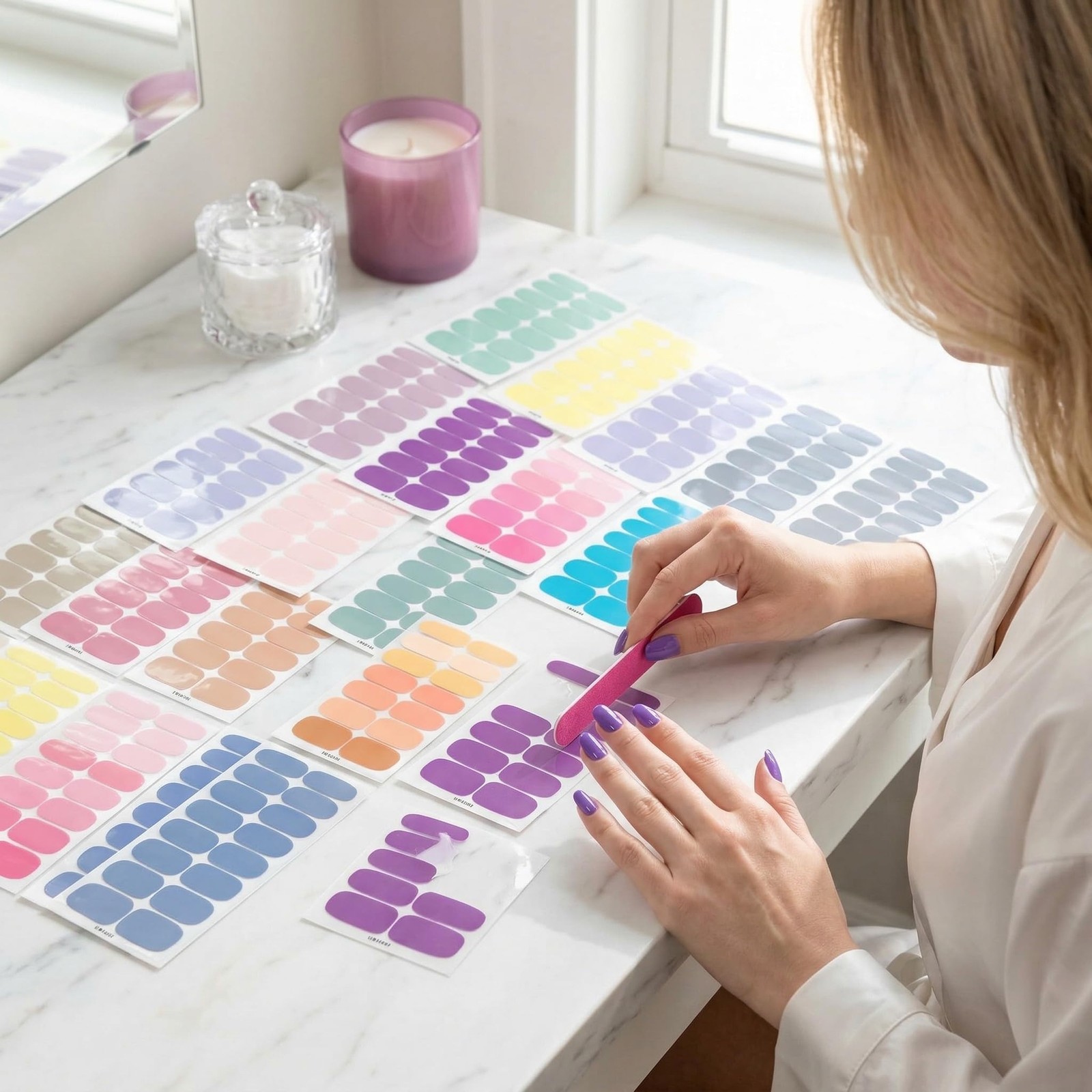 16 Sheets Light Color Nail Polish Strips Stickers,Solid Color Nail Wraps Stic…